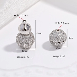 S925 sterling silver gourd pendant and round bead with inlaid diamonds and measurements