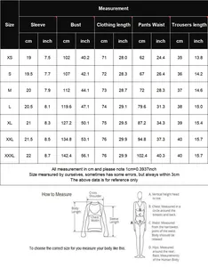 Detailed size chart for women summer short set with measurement guide in cm and inches