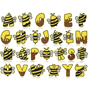 26-piece bee themed alphabet iron-on embroidery patches with yellow and black texture