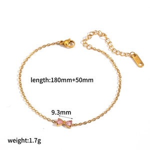 Goldenes Edelstahl-Armband mit rosa Schleifen-Zirkonia-Anhänger für Damen, 180mm plus 50mm