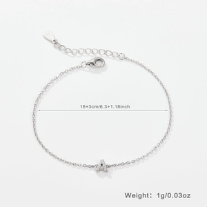 925 sterling silver chain bracelet with letter A zircon pendant, length 16+3cm, weight 1g