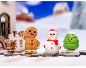 Miniature Christmas resin set with gingerbread man, snowman and snowy tree for DIY decor