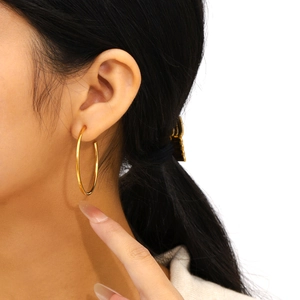 Minimalist large oversized thin round gold earrings in 18K gold plated stainless steel