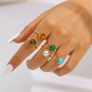 5-piece vintage natural stone rings in 18K gold stainless steel for women