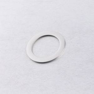 Macro shot of 35mm silver polished stainless steel ring pendant on white background