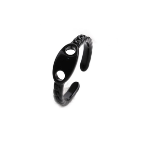 Verstellbarer schwarzer geometrischer Ring mit hohlgeformtem Schweinenasen-Glied