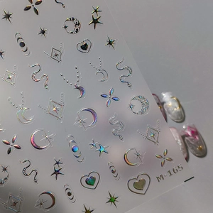 3D Embossed Nail Art Stickers Self-Adhesive Metallic Foil Stars Moon Snake Heart Shapes DIY Manicure Gothic Style