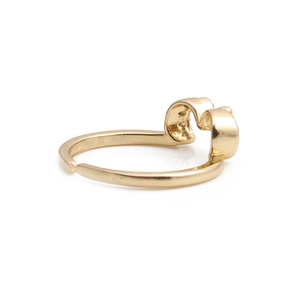 Adjustable gold heart open ring in minimalist metal style for women on white background