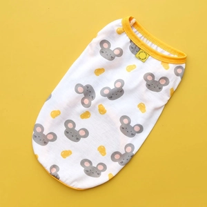 Summer pet vest featuring cartoon mouse and cheese pattern on a yellow background