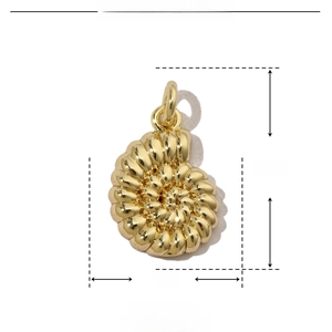 Detailed view of a golden nautilus shell pendant with 16mm height and copper texture