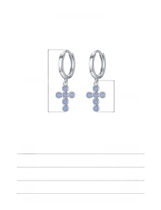 Detailed dimensions of S925 sterling silver cross earrings with opal stone inlay