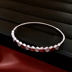 Silver hexagonal honeycomb zircon bracelet with luxury pavé crystals in minimal style