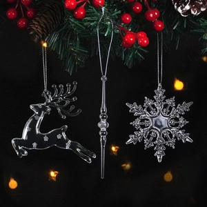 Christmas Hanging Ornaments Transparent Acrylic Reindeer Snowflake Icicle Pendants Holiday Tree Home Decor Party Elegant