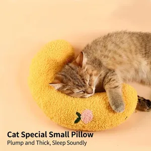 Soft Plush Sherpa Pet Neck Pillow C-Shaped Cat Calming Sleeping Cushion With Fruit Embroidery For Small Dogs And Cats