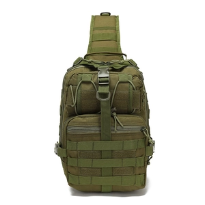 Macro detail of military green oxford fabric with MOLLE webbing system and zippers