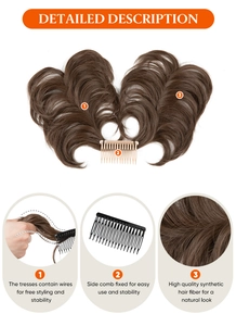 Détail d'un postiche synthétique avec fil intérieur et peigne pour chignon décoiffé