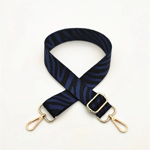 Adjustable blue and black zebra pattern replacement strap with gold metal hooks