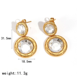 18k gold plated stainless steel diamond earrings with quilted texture and zircons