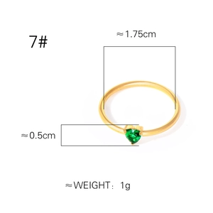 18K gold plated titanium steel heart emerald ring size 7 with 1.75cm inner diameter