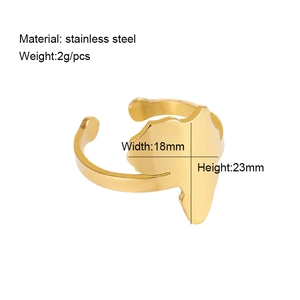 Detail view of gold stainless steel Africa map ring with precise measurements and 2g weight
