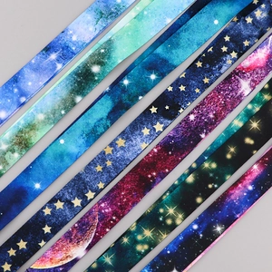 Starry sky polyester lanyard with colorful nebula patterns and metal clip for ID badges
