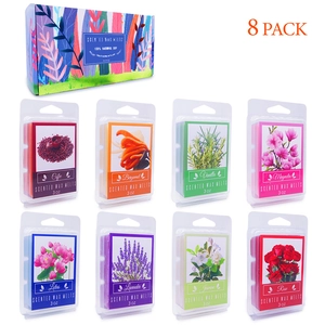 8 pack natural soy scented wax melts set featuring lavender jasmine and rose scents