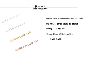 Detailed view of S925 sterling silver extension chains in four plating colors