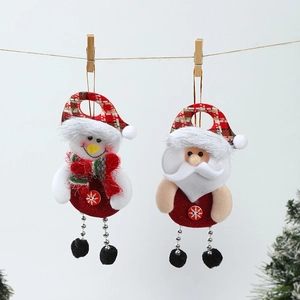 Plush Santa and Snowman Christmas tree hanging ornaments with red sequins and plaid hats