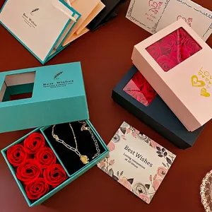 Jewelry Gift Box With Soap Flower Roses Transparent Window Romantic Anniversary Valentine Card And Tote Bag Elegant