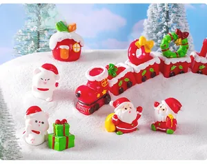 Miniature resin Christmas figurines set with Santa and bear in snowy DIY scenery