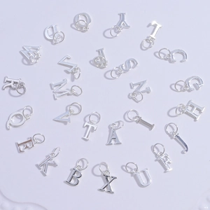 Polished S925 sterling silver alphabet charms A-Z for DIY jewelry making
