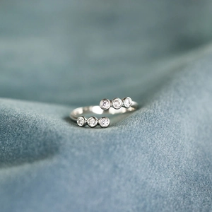 925 Sterling Silver Bypass Ring Round Cubic Zirconia Adjustable Open Design Minimalist Jewelry For Women