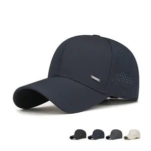 Men Summer Baseball Cap Laser Cut Breathable Mesh Quick Dry Polyester Sport Hat Adjustable Buckle Solid Color Minimalist