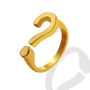 Polished 18K gold plated question mark open ring with minimalist adjustable design