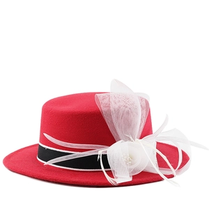 Cappello Paglietta Vintage Elegante Da Donna In Feltro Di Poliestere Con Fiore In Rete Fiocco Piuma Perla Artificial Matrimonio