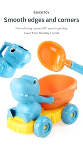 Close-up of dinosaur-themed beach toy set with smooth edges for child safety