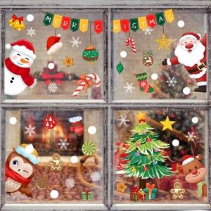 Christmas window stickers set featuring Santa, snowman, and reindeer on glass