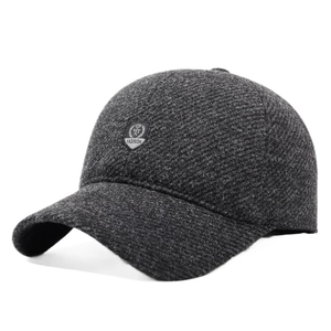 Casquette de baseball d'hiver en laine avec protection d'oreilles et écusson HT Fashion