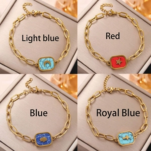 Bracciale In Acciaio Inossidabile Placcato Oro Turchese Luna Stella Mano Di Fatima Croce Gioielli Boho Donna