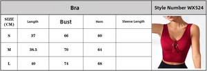 Size guide for slimming ribbed sports bra with detailed measurements and fit reference