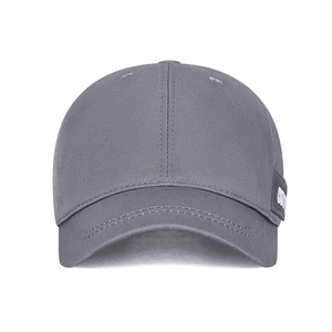 Unisex dark grey cotton short brim baseball cap with fashion label and soft top