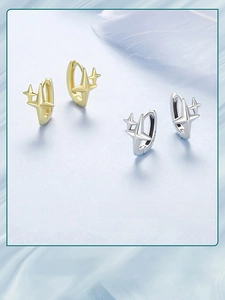 Detailed view of gold and silver S925 sterling silver four-point star hoop earrings