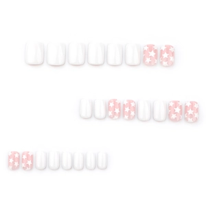 Minimalist white and star patterned short square press-on nails set with 24 pieces