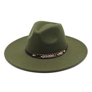 Wide Brim Fedora Hat Wool Felt Vintage Western Jazz Style With Leather Braided Belt Metal Rivets For Women Men