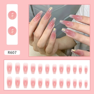 Pink aurora gradient coffin press-on nails set with long iridescent ballet finish R607
