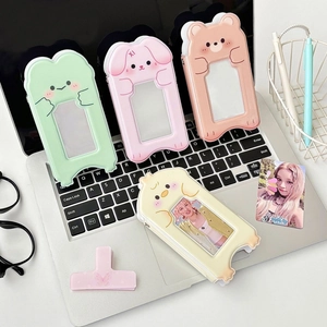Cute cartoon animal shaped photo card holders in green, pink, brown, and cream colors
