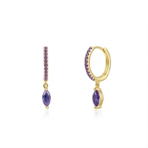 Boucles d'oreilles créoles luxe en argent S925 avec pendentifs zircon violets