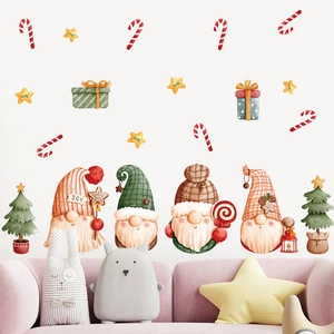 Christmas gnome wall decals with cute watercolor train design for holiday window decoration