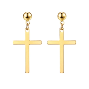 Minimalist golden titanium steel cross drop earrings for men and women set of two