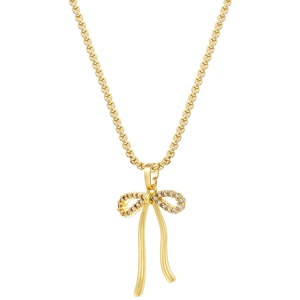 Elegante vergoldete Schleifen-Halskette mit Zirkonia-Inlay und klobiger Gliederkette